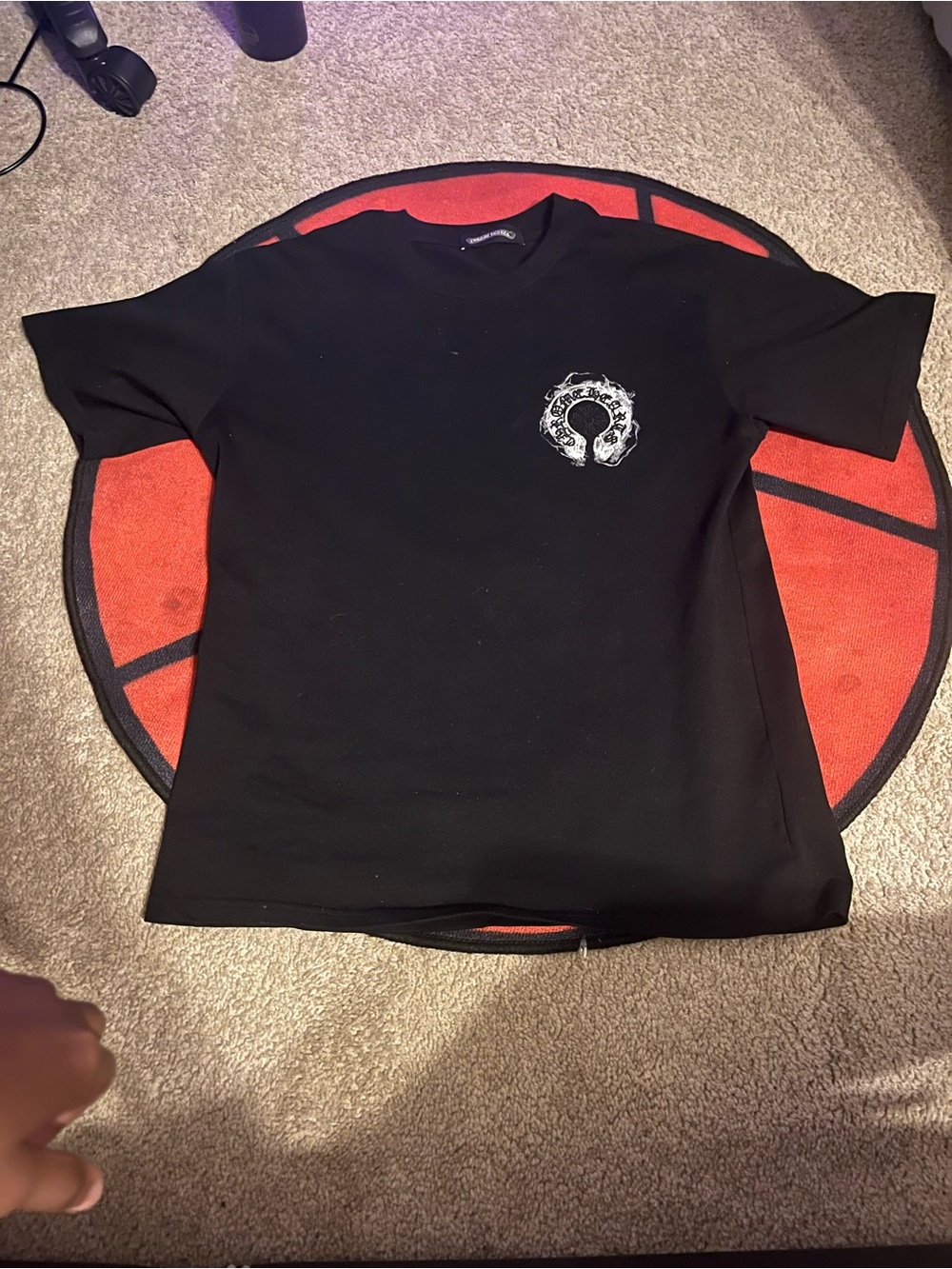 Chrome Hearts Black Short-Sleeve Tee with White Chest Emblem